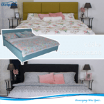 Aranżacja sypialni - niebieskie łóżko kontynentalne