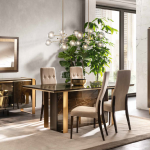 Aranżacja jadalni - luksusowy stół, krzesła oraz szafy