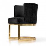 Czarny, fotel tapicerowany na złotej nodze